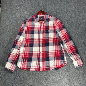 Old Navy Vintage Flannel Shirt Mens Large Red White Blue Cotton Button Up Pocket